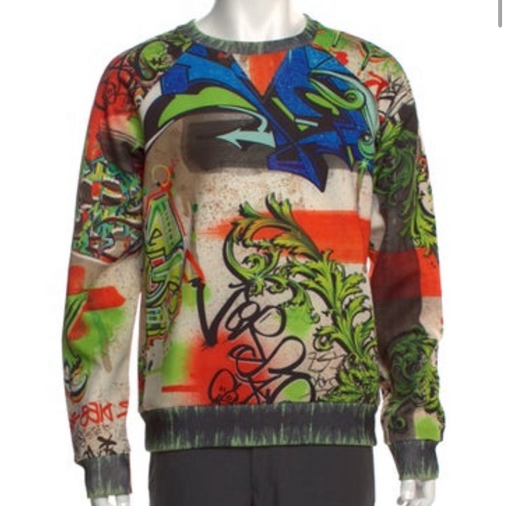 Versace Graffiti Print Crew Neck